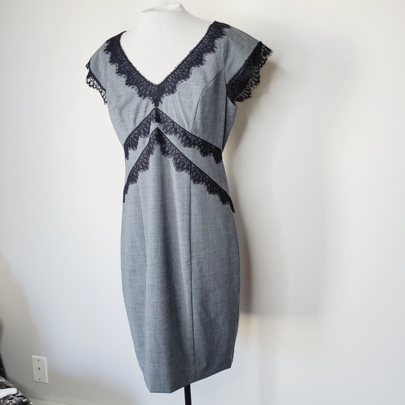 Rebecca Taylor Sheath Dress Virgin Wool Lace Trim Feminine Chic Cap Sleeve 12 - Picture 2 of 13